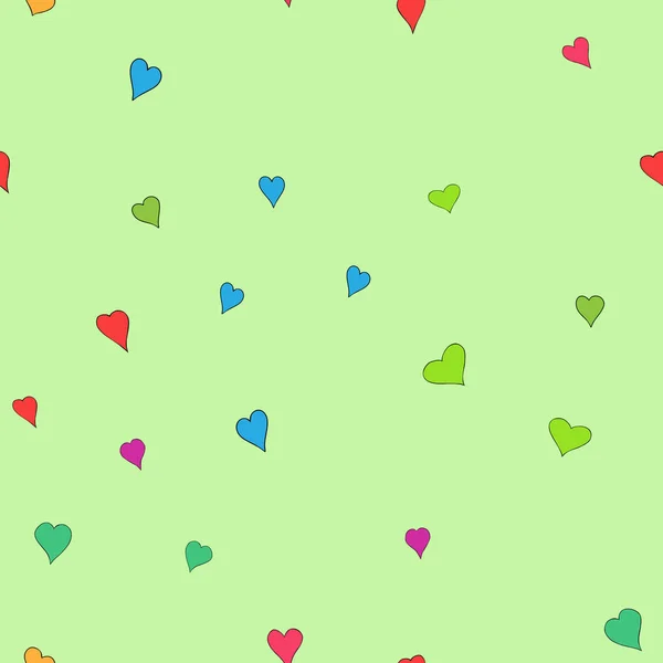 El vector caótico coloreado doodle corazones patrón sin fisuras - para el día de San Valentín — Archivo Imágenes Vectoriales