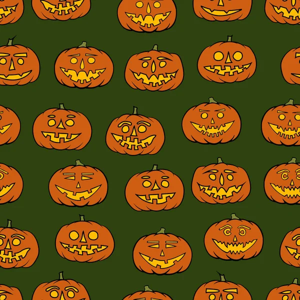 Dibujado a mano jack-o-linterna patrón sin costura - fondo de Halloween — Archivo Imágenes Vectoriales