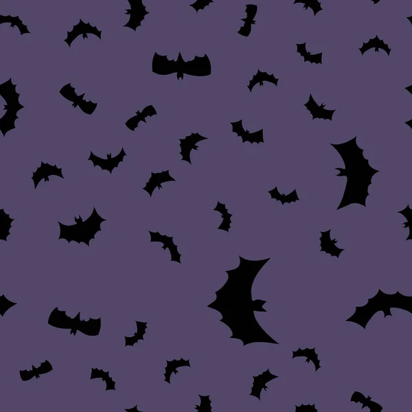 Vector black flying bats silhouettes seamless pattern — Stock Vector