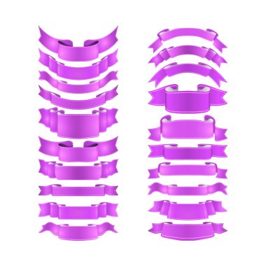 izole vektör renkli saten kurdeleler ayarlandı