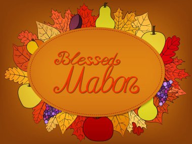 autumn calligraphic greeting card - Blessed Mabon clipart