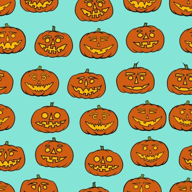 elle çizilmiş jack-o-lantern seamless modeli - Cadılar Bayramı arka plan