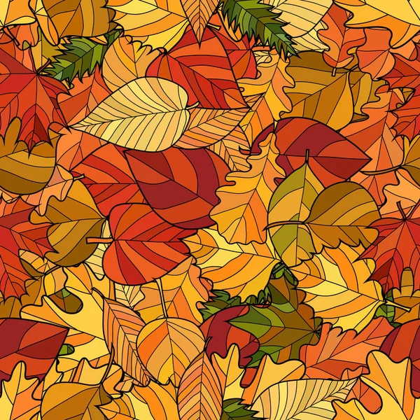 Abstract vector doodle herfst bladeren naadloos patroon — Stockvector