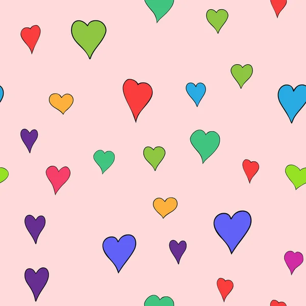 혼란 스러운 벡터 색의 낙서가 발렌타인데이를 위해 심장의 물집없는 패턴을 만들어 냅니다. — 스톡 벡터