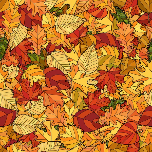 Abstract vector doodle autumn leaves seamless pattern — Stock Vector