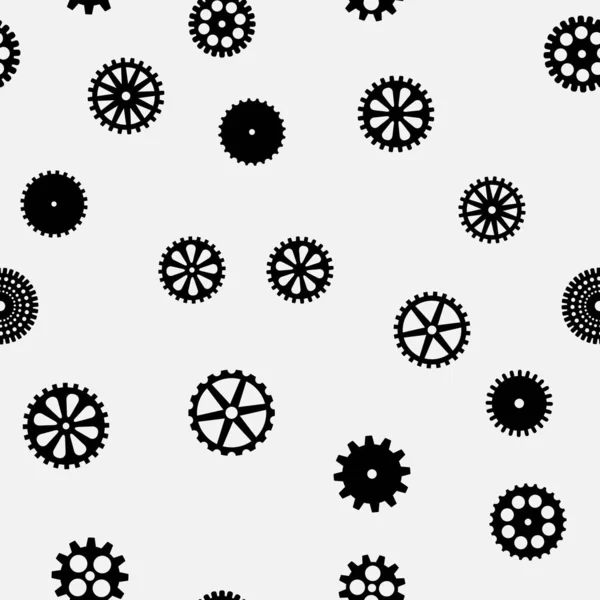 Abstract vector black flat gears seamless pattern — Stock Vector