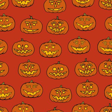 elle çizilmiş jack-o-lantern seamless modeli - Cadılar Bayramı arka plan