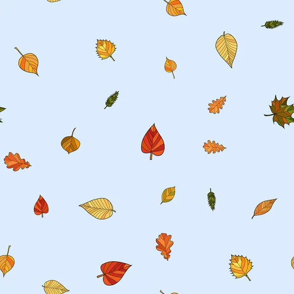 Abstract vector doodle autumn leaves seamless pattern — Stock Vector