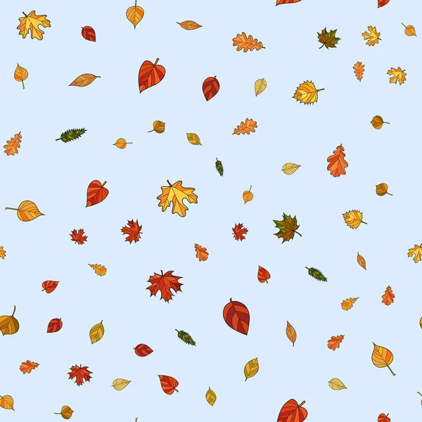 Abstrato vetor doodle outono folhas sem costura padrão —  Vetores de Stock