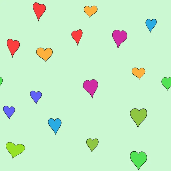El vector caótico coloreado doodle corazones patrón sin fisuras - para el día de San Valentín — Vector de stock