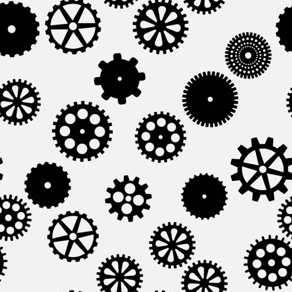 Abstract vector black flat gears seamless pattern — Stock Vector