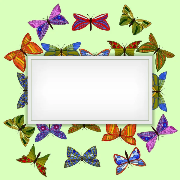 Vector abstracto colorido doodle mariposas tarjeta vintage — Vector de stock