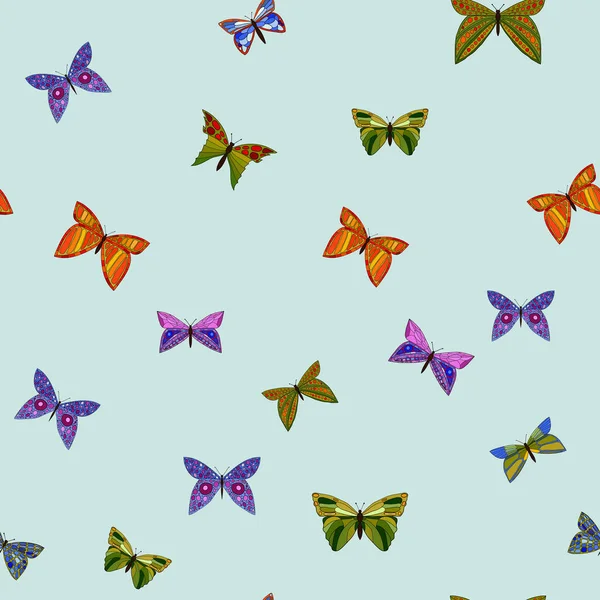 Abstrakter Vektor bunte Doodle-Schmetterlinge nahtloses Muster — Stockvektor
