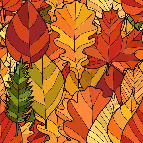 Abstract vector doodle herfst bladeren naadloos patroon — Stockvector