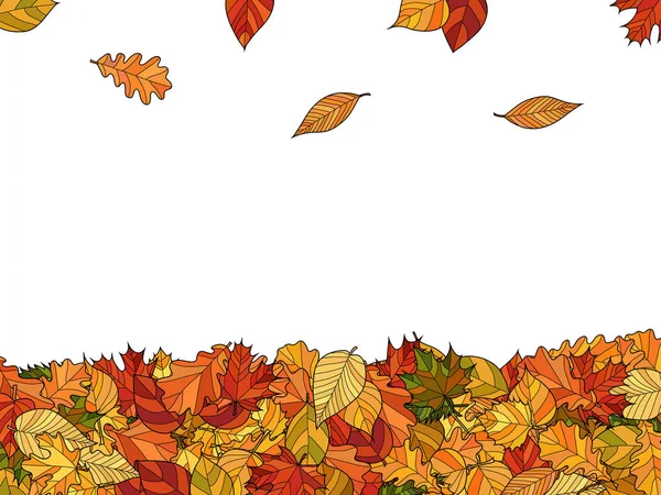 Wide vector autumn background - falling leaves — Stock Vector