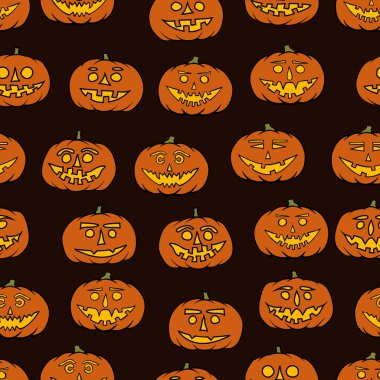 elle çizilmiş jack-o-lantern seamless modeli - Cadılar Bayramı arka plan