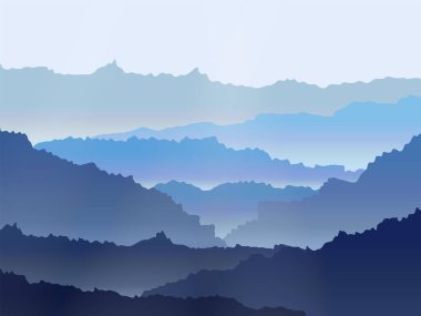 soyut vektör suluboya sisli dağlar manzarası