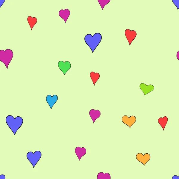 Chaotische vektorfarbene Doodle-Herzen mit nahtlosem Muster - zum Valentinstag — Stockvektor