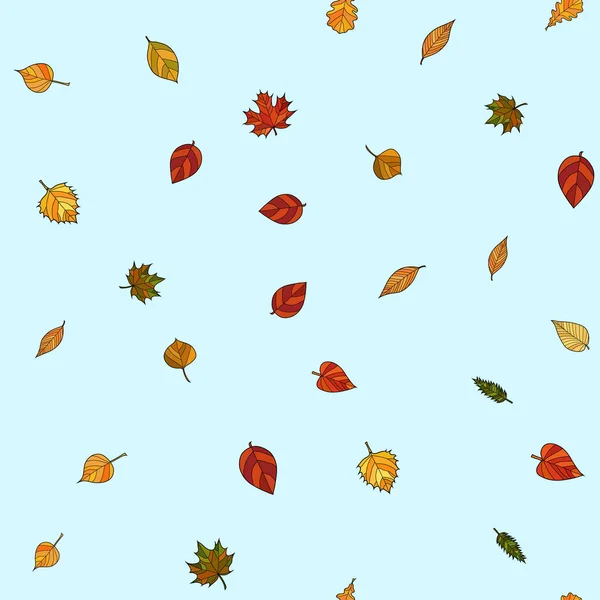 Abstract vector doodle autumn leaves seamless pattern — Stock Vector