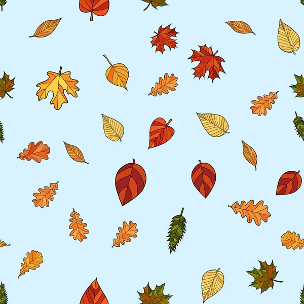 Abstract vector doodle autumn leaves seamless pattern — Stock Vector