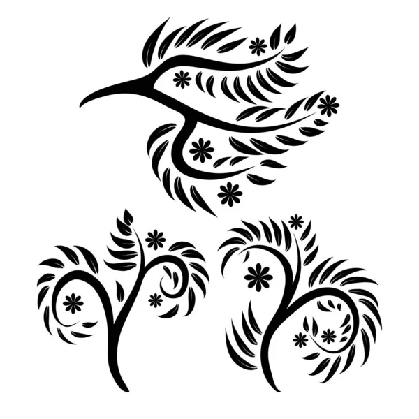 黒と白のベクトル ヴィンテージ花柄セット — ストックベクタ