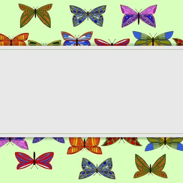 Vector abstracto colorido doodle mariposas tarjeta vintage — Vector de stock