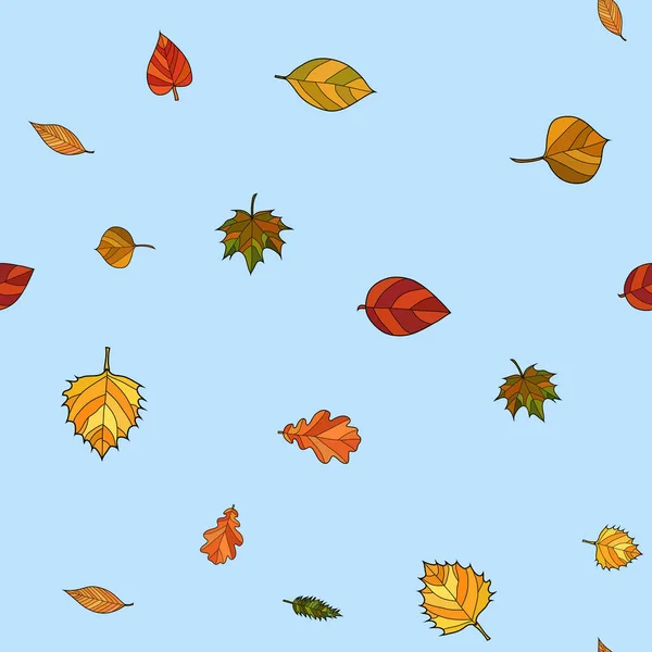 Vector abstracto doodle otoño hojas patrón sin costura — Vector de stock