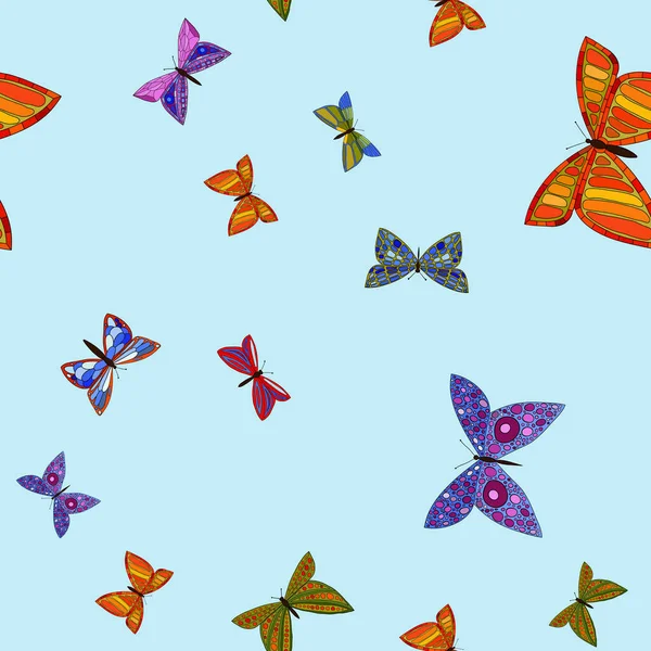 抽象矢量多彩涂鸦蝴蝶无缝模式 — 图库矢量图片