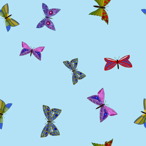 Vector abstracto colorido doodle mariposas patrón sin costura — Vector de stock