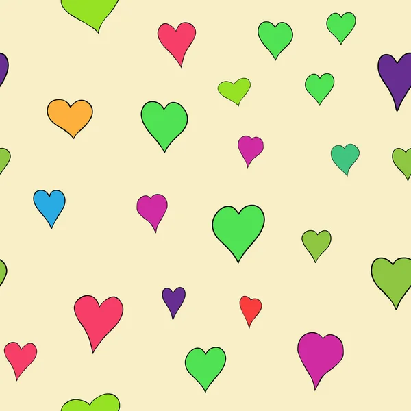 Chaotic vector colored doodle hearts seamless pattern - for Valentine's day — Stock Vector