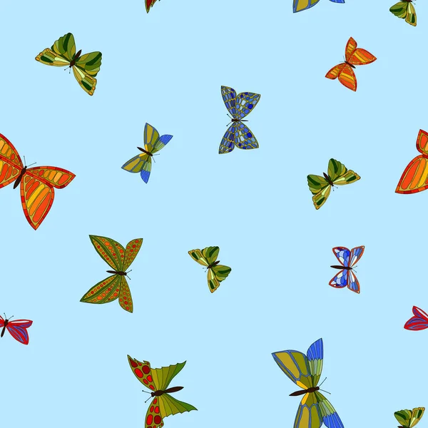 Vector abstracto colorido doodle mariposas patrón sin costura — Vector de stock