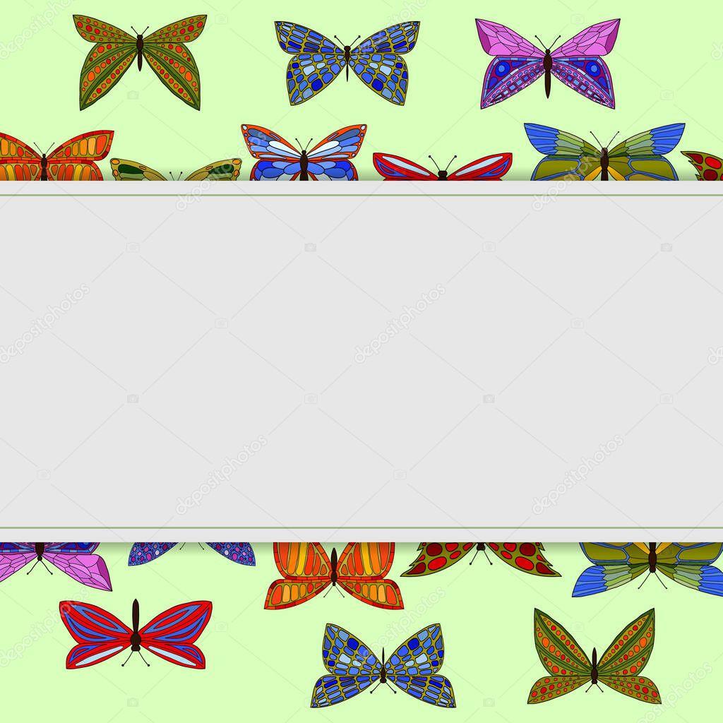 abstract vector colorful doodle butterflies vintage card