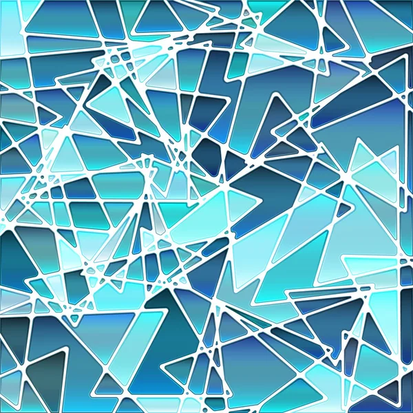 Abstracte Vector Glas Lood Mozaïek Achtergrond Blauwe Driehoeken — Stockvector