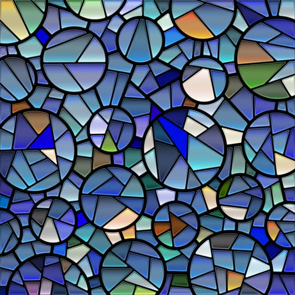 Abstract Vector Glas Lood Mozaïek Achtergrond Blauwe Cirkels — Stockvector