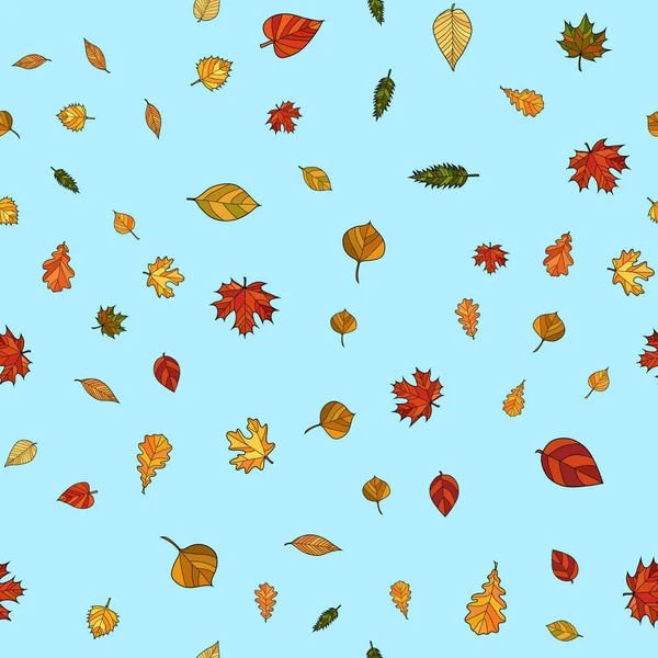 Abstract Vector Doodle Autumn Leaves Seamless Pattern — Stock Vector