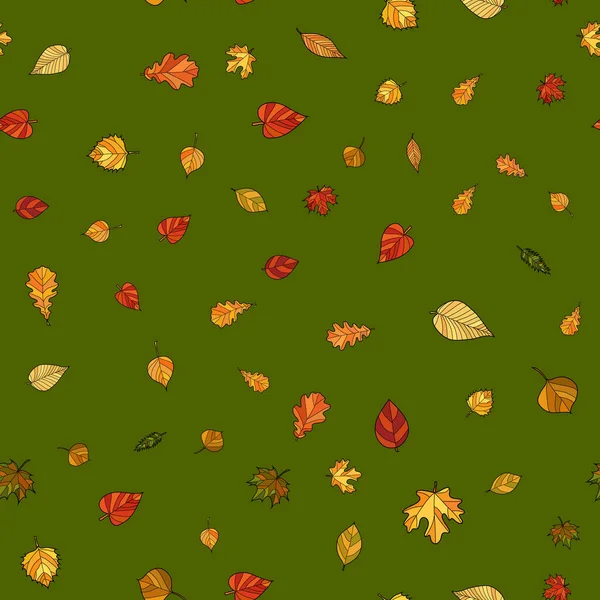 Abstract Vector Doodle Autumn Leaves Seamless Pattern — Stock Vector