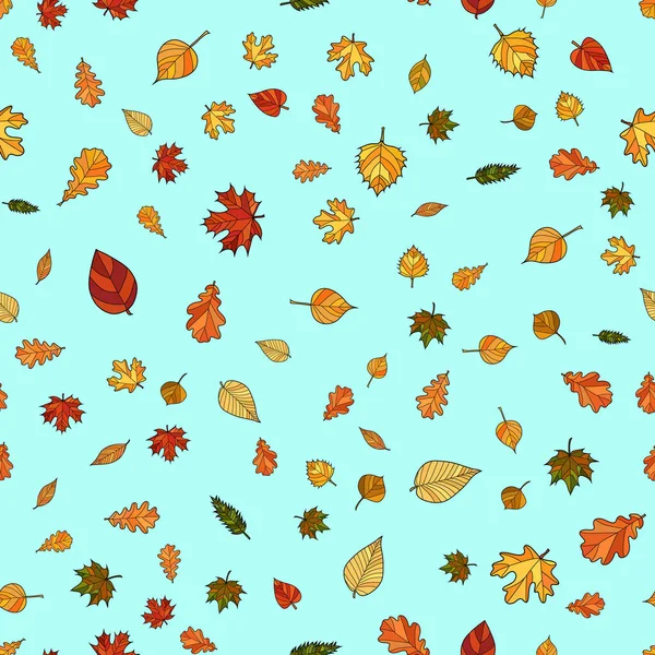 Abstrakte Vektor Doodle Herbst Blätter Nahtlose Muster — Stockvektor