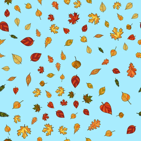 Abstract Vector Doodle Autumn Leaves Seamless Pattern — Stock Vector