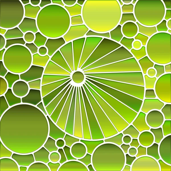 Abstract Vector Stained Glass Mosaic Background Green Circles — Stock Vector