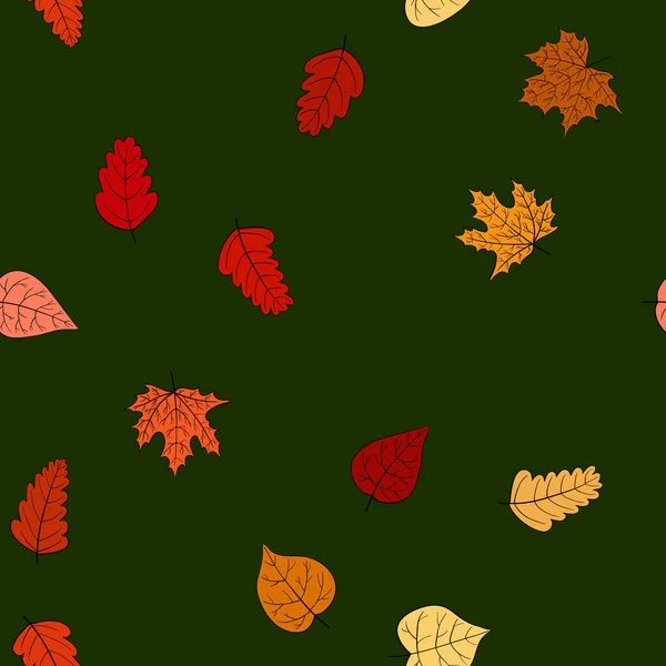 Abstrato Vetor Doodle Outono Folhas Sem Costura Padrão — Vetor de Stock