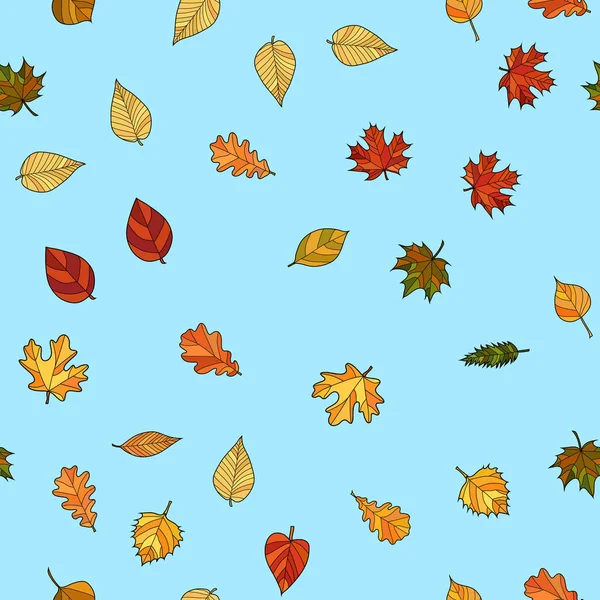 Abstrait Vecteur Doodle Automne Feuilles Motif Sans Couture — Image vectorielle