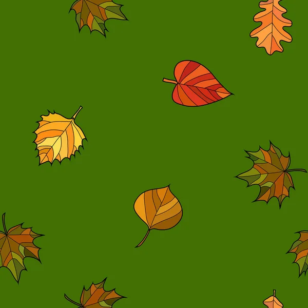 Vector Abstracto Doodle Otoño Hojas Patrón Sin Costura — Vector de stock