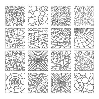 Boyama kitabı için soyut vektör mozaikleri seti. Siyah ve beyaz.