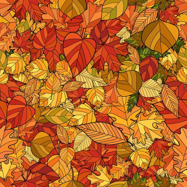 Abstract Vector Doodle Autumn Leaves Seamless Pattern — Stock Vector