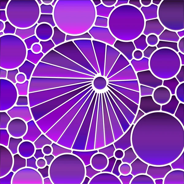 Abstracte Vector Glas Lood Mozaïek Achtergrond Violette Kringen — Stockvector