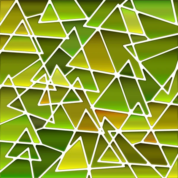 Abstract Vector Stained Glass Mosaic Background Green Yellow Triangles — Stock Vector