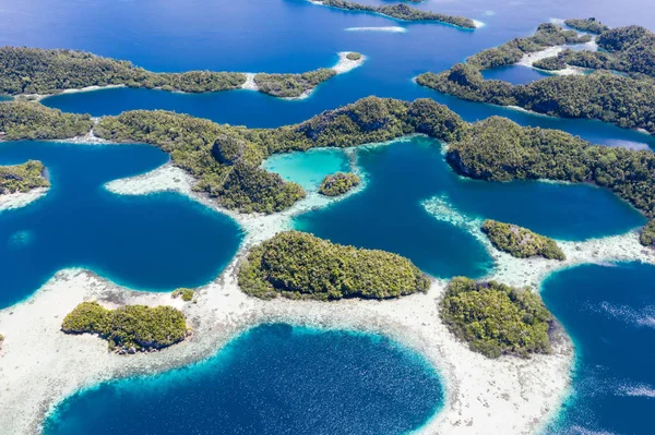 Zdalnego Wapiennych Wysp Raja Ampat Indonezja Otoczone Zdrowe Rafy Koralowe — Zdjęcie stockowe