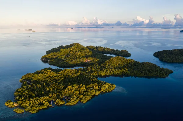 Isla Yangeffo Raja Ampat Indonesia Está Rodeada Arrecifes Coral Sanos — Foto de Stock