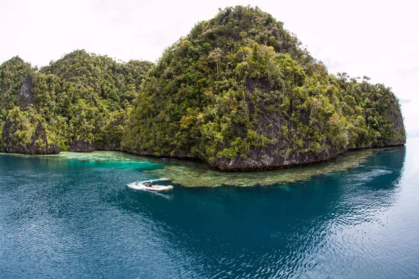 Rozeklané Vápencové Ostrovy Najdete Indonésii Raja Ampat Tato Dálková Tropická — Stock fotografie