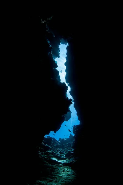 Napfény Átszűrődik Egy Sötét Víz Alatti Barlangba Palau Köztársaságban Palau — Stock Fotó